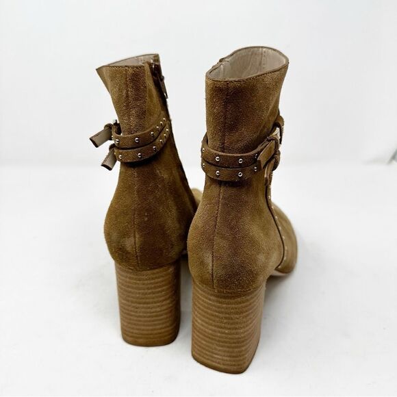 Paige Celia Boots Cognac Pointed Toe Suede Block Heel Booties Size 11 - Picture 7 of 10
